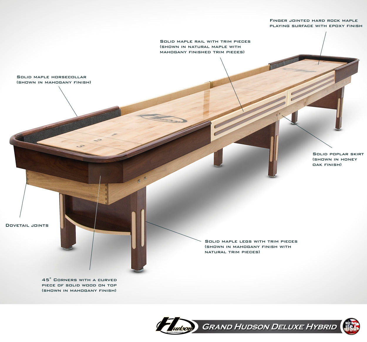 Custom Hudson 9'-22' Deluxe Hybrid Shuffleboard Table