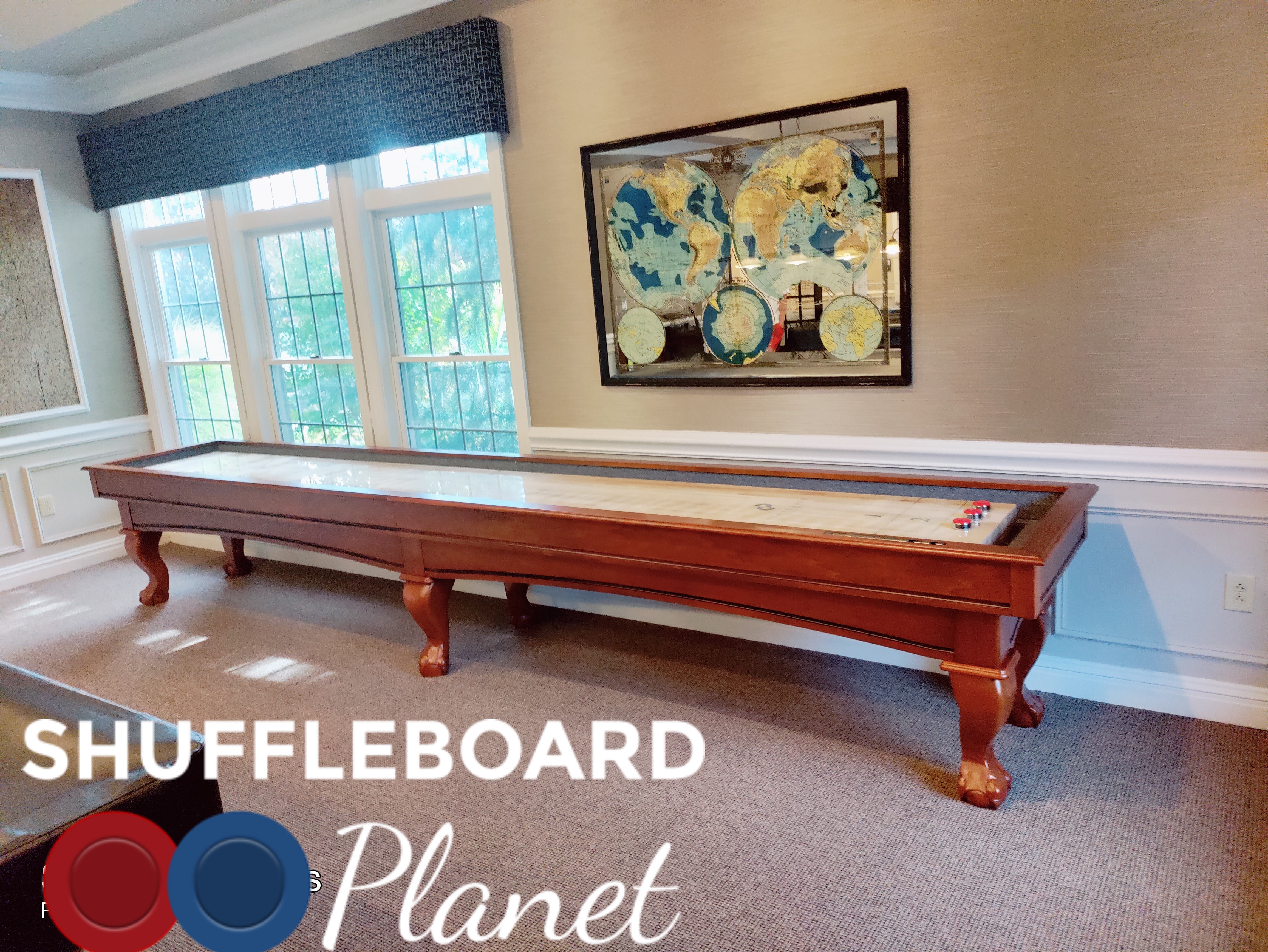 Playcraft Charles River 16'  Pro-Style Shuffleboard Table in Chestnut Installation