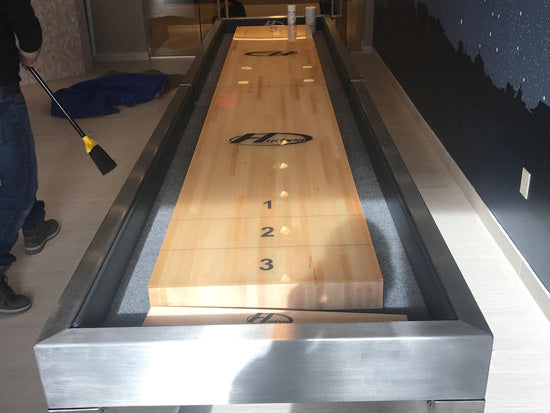 Modern Hudson Brushed Stainless Steel Shuffleboard Table 9'-22' w/Custom Finish Options