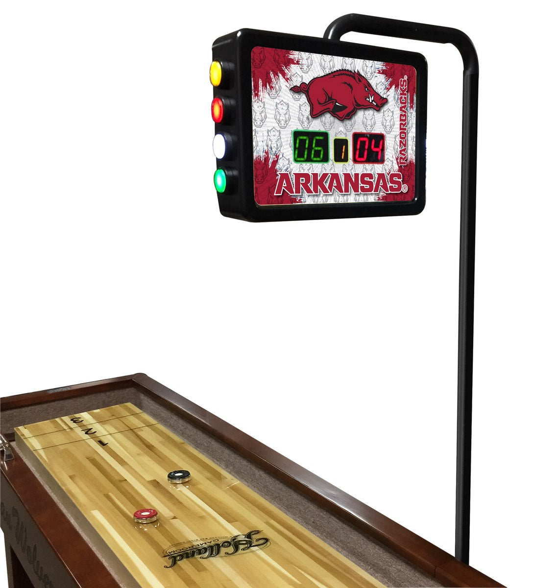 College Holland Bar Stool Arkansas 12' Shuffleboard Table w/ Scoreboard