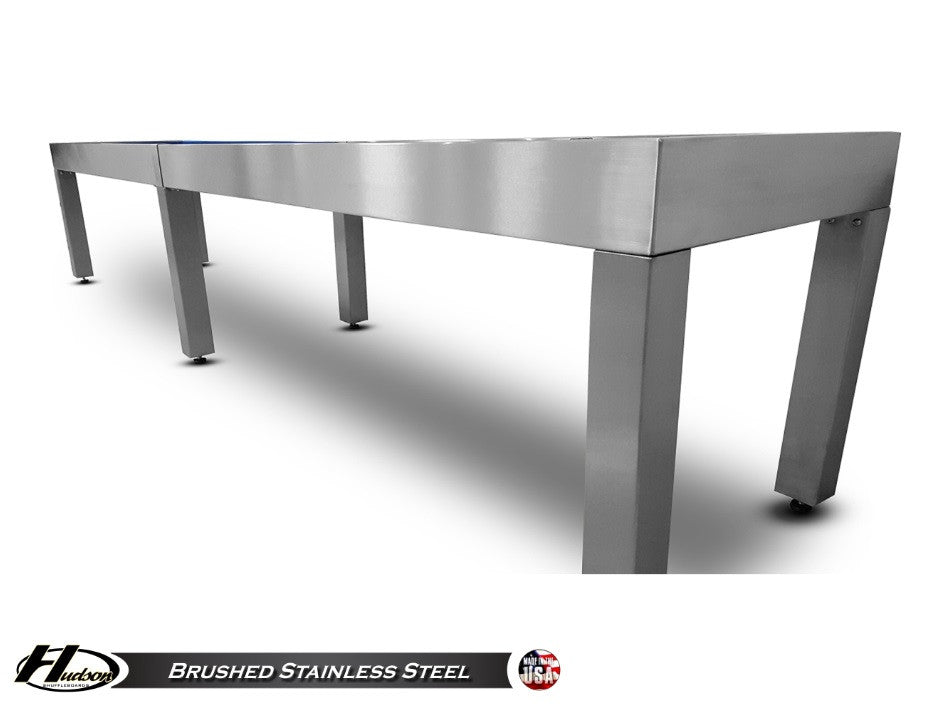 Modern Hudson Brushed Stainless Steel Shuffleboard Table 9'-22' w/Custom Finish Options