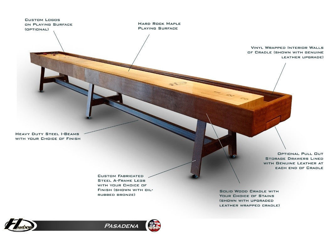 Retro Hudson Pasadena Shuffleboard Table 9'-22 with Custom Finish Options