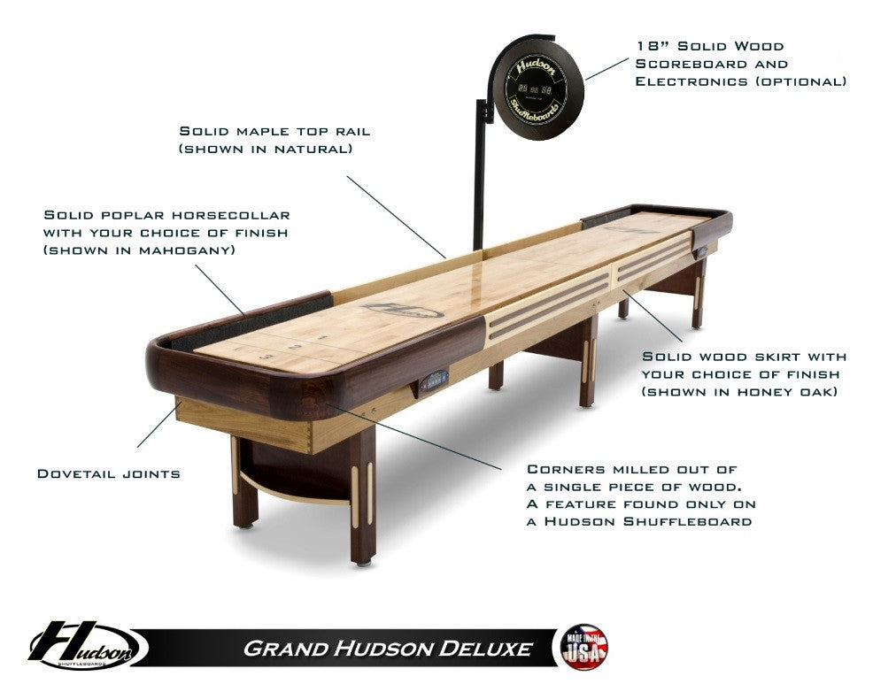 Grand Hudson Deluxe Shuffleboard Table 9'-22' with Custom Stain Options