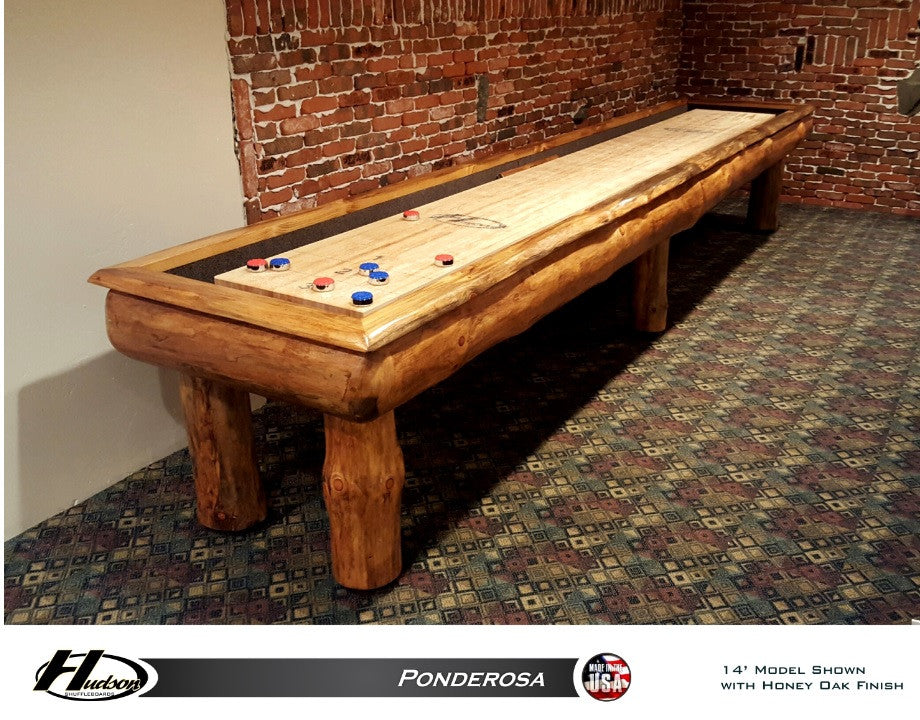 Rustic Hudson Ponderosa Shuffleboard Table 9'-22' with Custom Stain Options