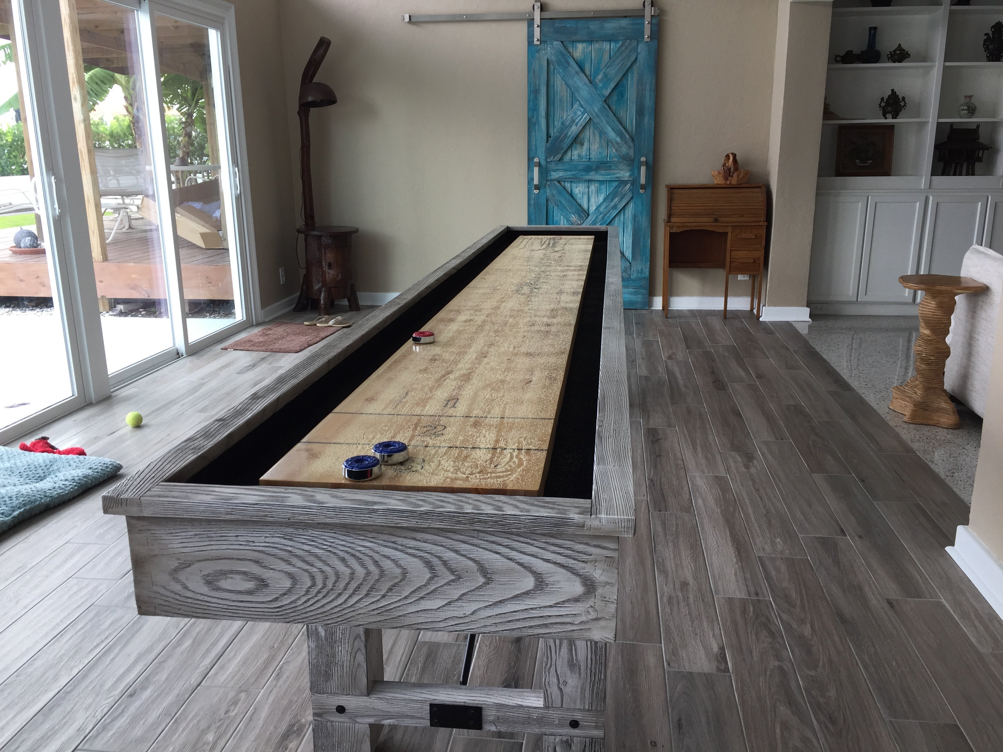 Retro Playcraft 12' Montauk Shuffleboard Table in Weathered Whitewash