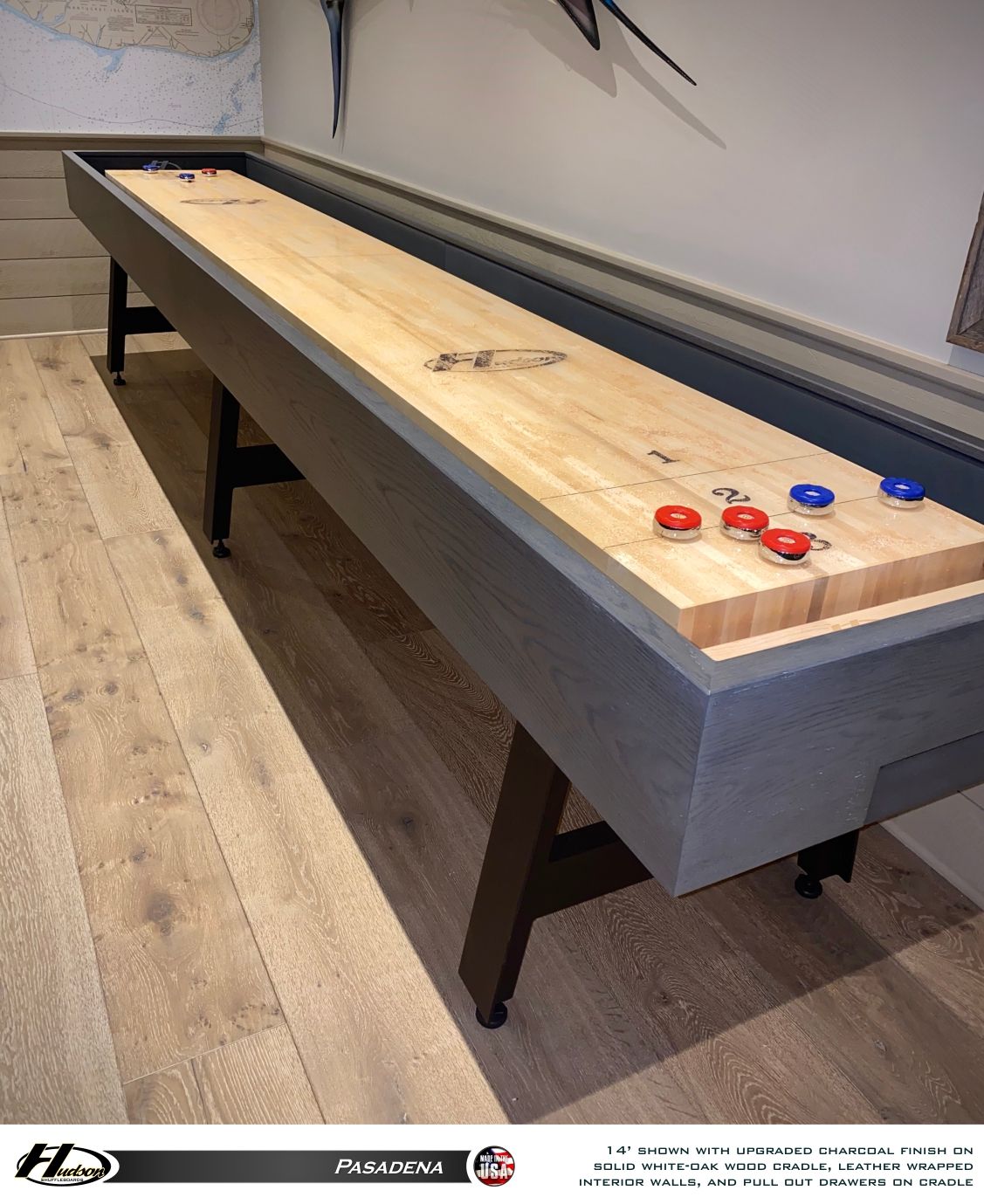 Hudson Pasadena Shuffleboard Table 9'-22 with Custom Finish Options