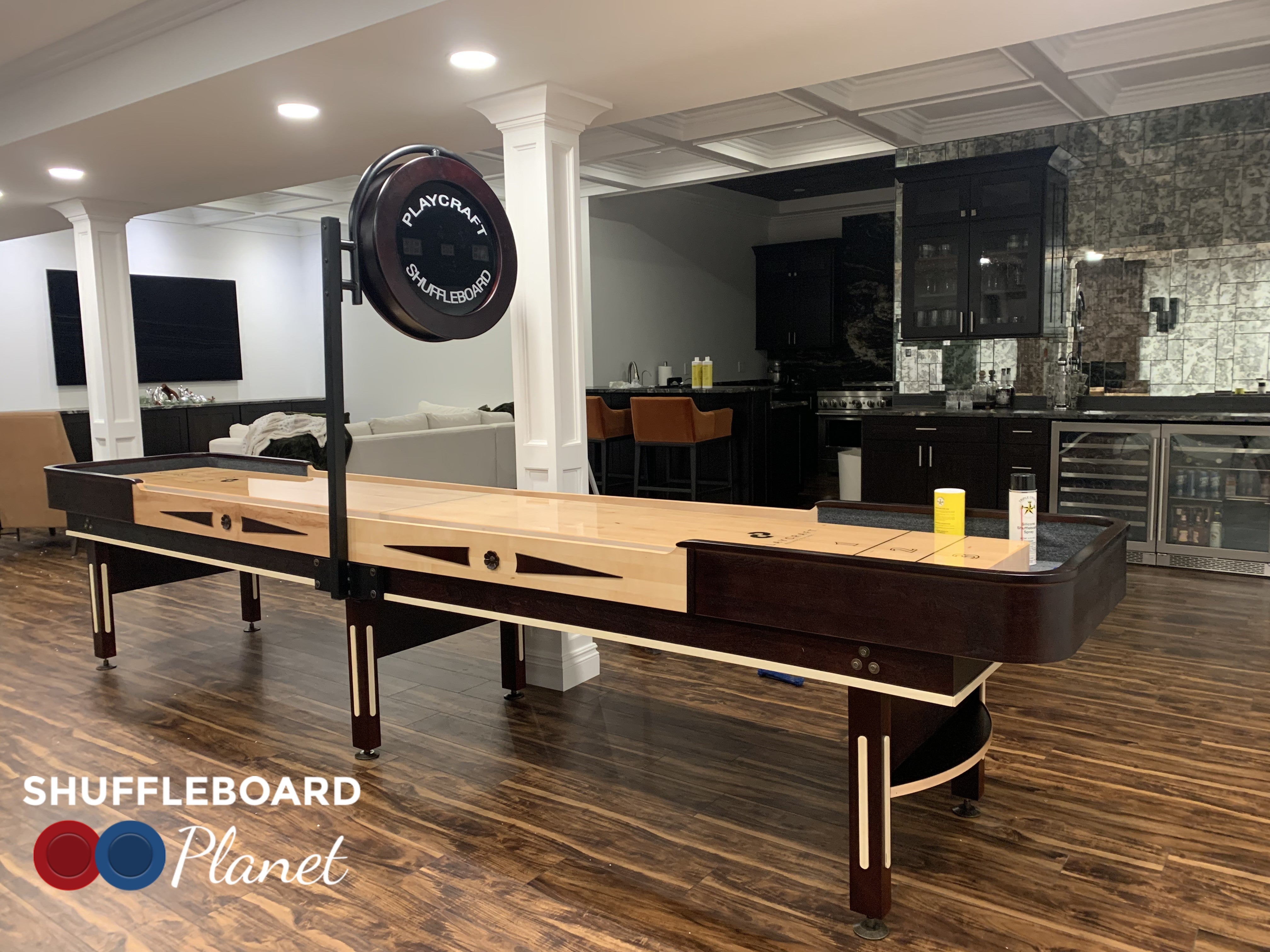 Playcraft Telluride 14' Pro Style Shuffleboard Table in Espresso with optional Overhead Electronic Scoring