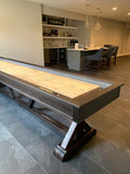 Real Life Image of Playcraft Brazos River 16' Pro-Style Shuffleboard Table in Weathered Black In Real Life Stain