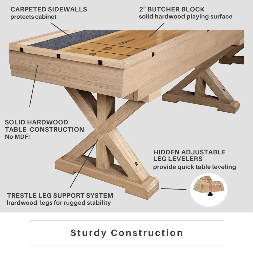 Wooden table with features highlighted on a gray background