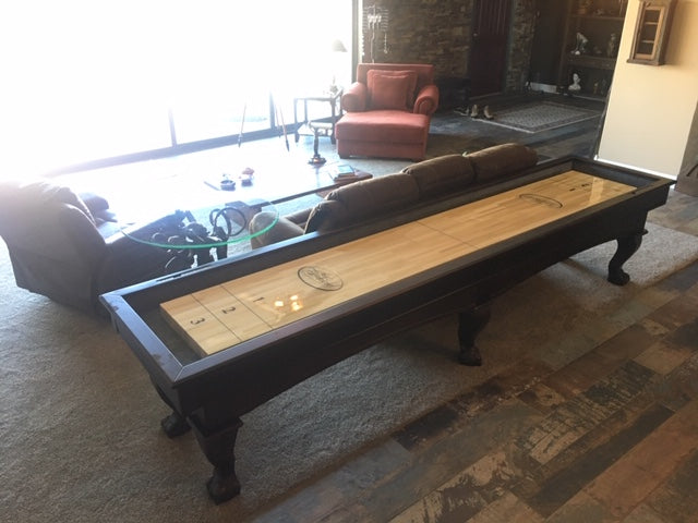 Playcraft Charles River 12' Pro-Style Shuffleboard Table in Espresso Installation With White Glove Delivery and Assembly 