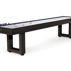 American Heritage Lanai 9' Outdoor Shuffleboard Table in Obsidian Black with scoring markers.