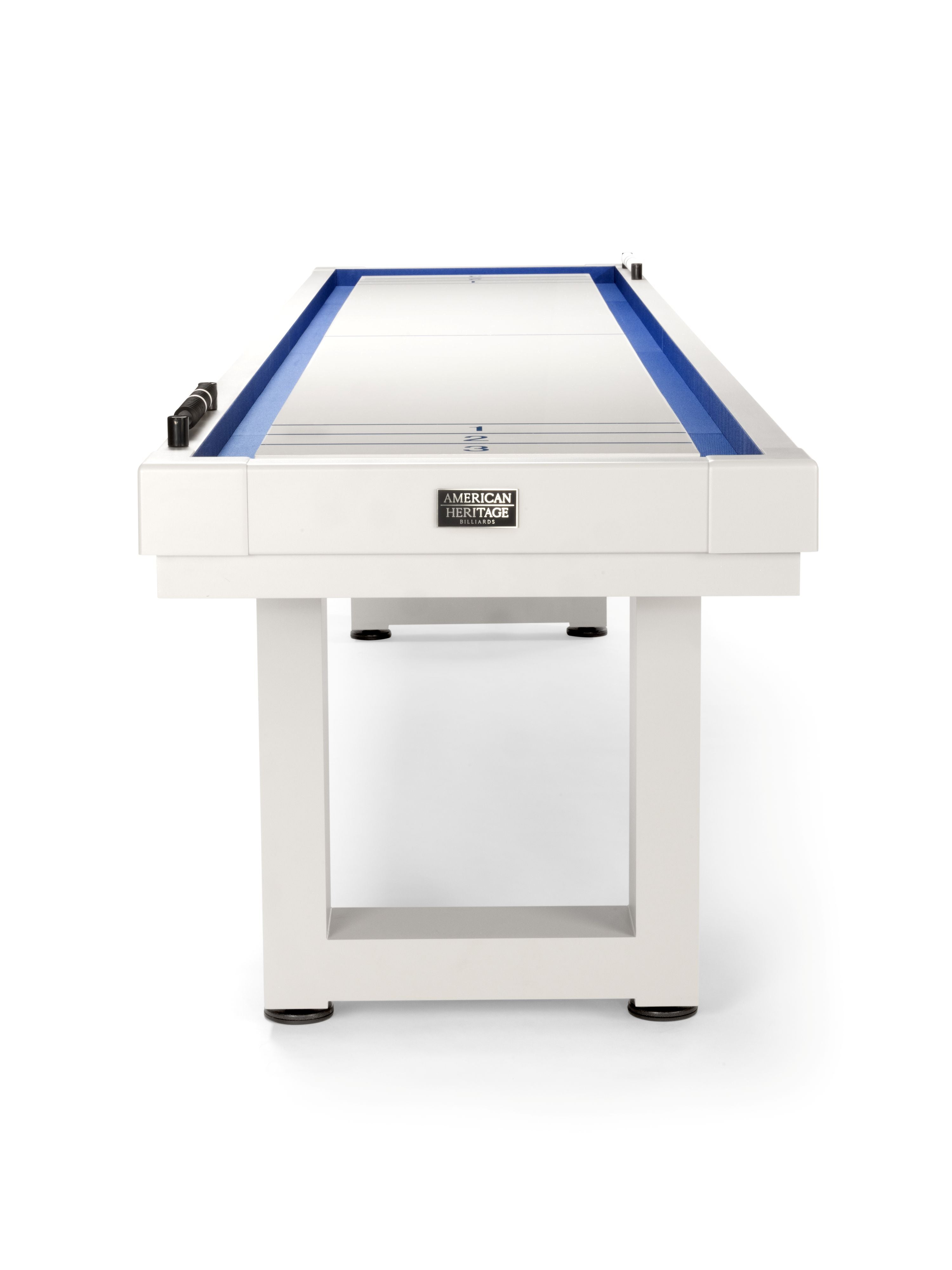 American Heritage Lanai 9' Pearl White outdoor shuffleboard table, perfect for game rooms.