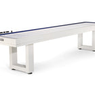 American Heritage Lanai 9' Pearl White outdoor shuffleboard table with abacus and sturdy legs.