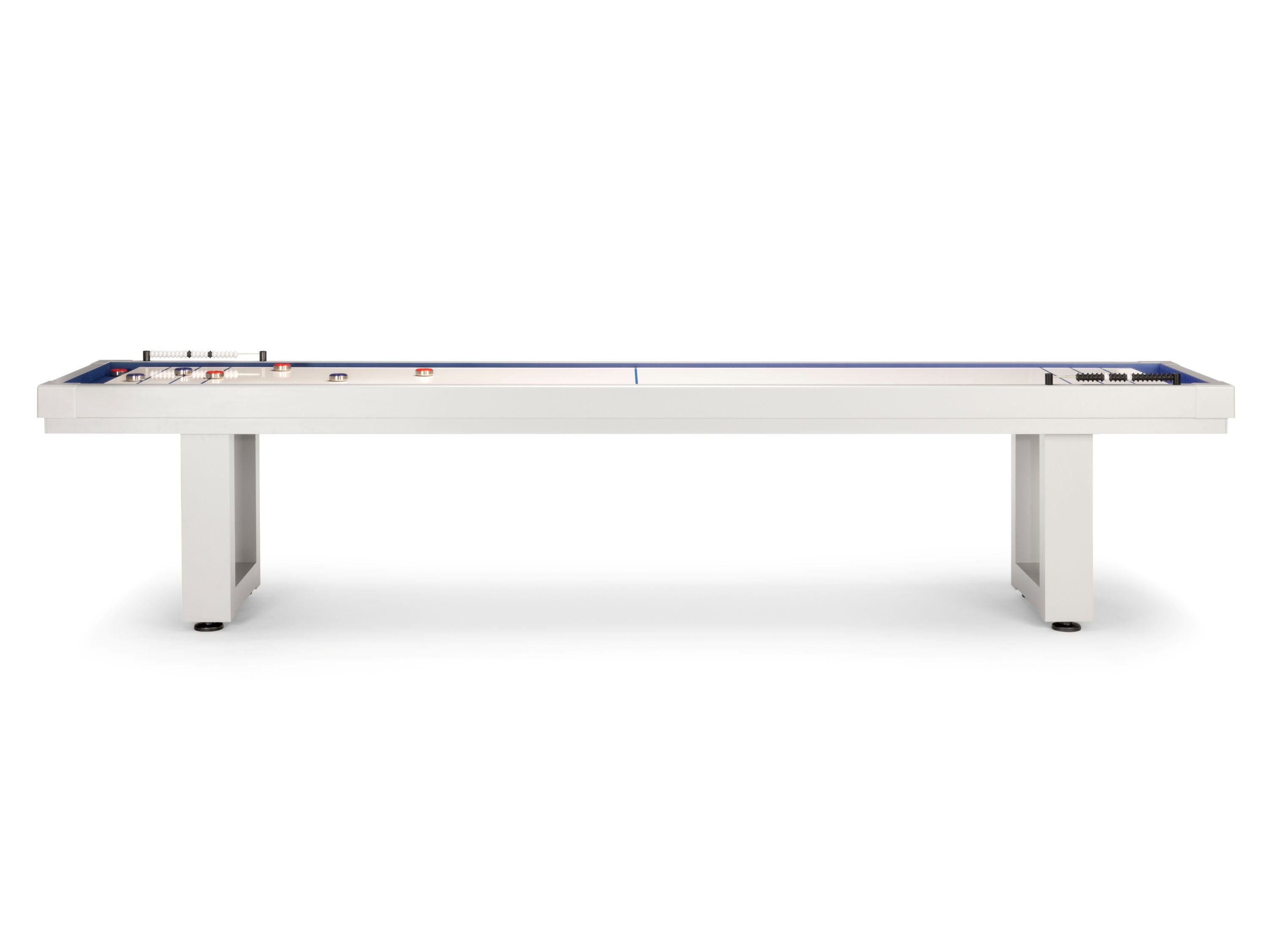 American Heritage Lanai 9' Pearl White Outdoor Shuffleboard Table, perfect for game rooms.