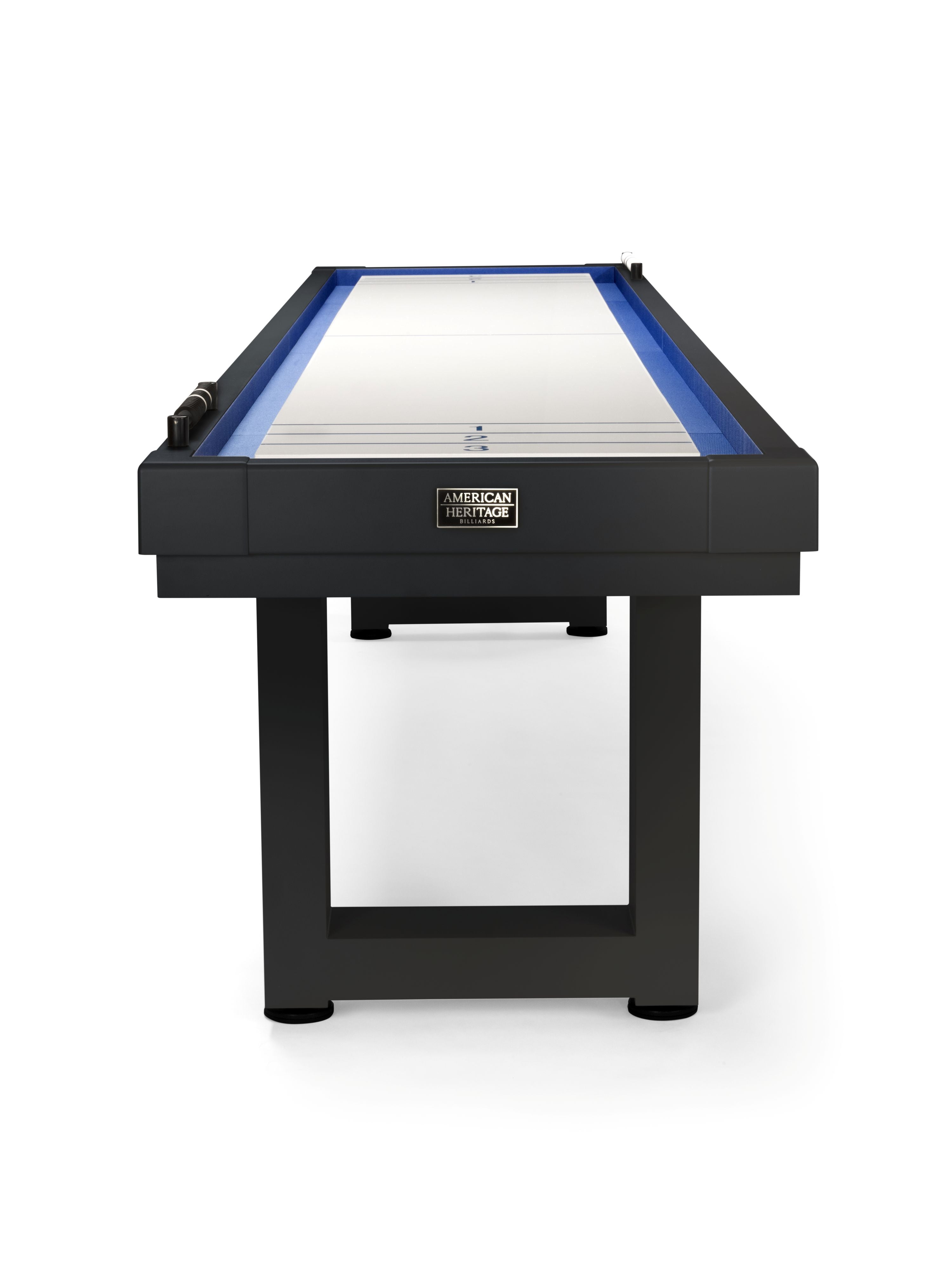 American Heritage Lanai 9' Outdoor Shuffleboard Table in Obsidian Black is shown.