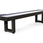 The American Heritage Lanai 12' Outdoor Shuffleboard Table has a seamless playfield and black frame.