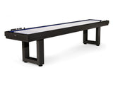 The American Heritage Lanai 12' Outdoor Shuffleboard Table has a seamless playfield and black frame.