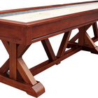 Wooden shuffleboard table on a white background