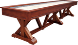 Wooden shuffleboard table on a white background