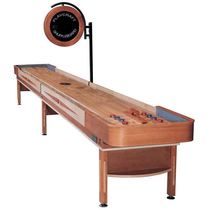 Playcraft Telluride 18' Pro Style Shuffleboard Table in Honey with optional Overhead Electronic Scoring
