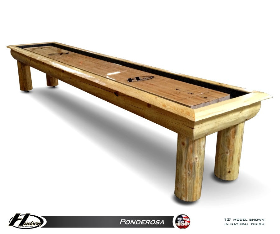 Rustic Hudson Ponderosa Shuffleboard Table 9'-22' with Custom Stain Options