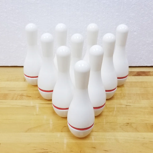 Sun-Glo Bowling Pins (10 Set) & Wooden pin rack for 10 mini bowling pins
